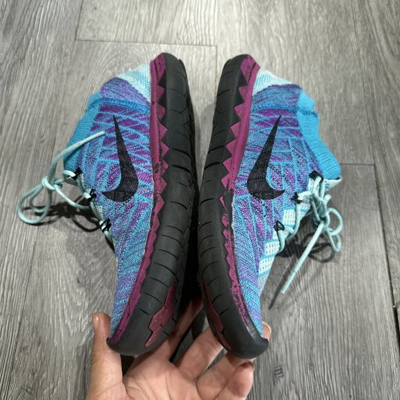 Nike Free 3.0 Flyknit Running Shoes Women 7.5 Blue Purple Black Slip On - Picture 10 of 10